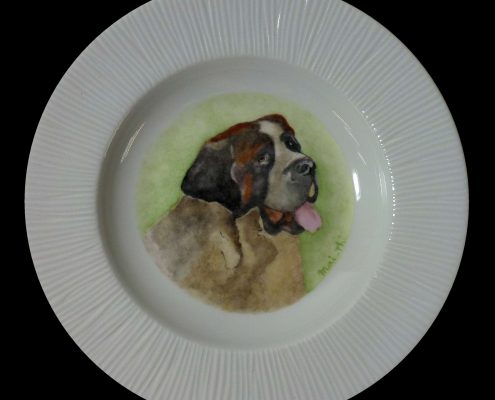 assiette porcelaine creuse, peinte, 22 cm